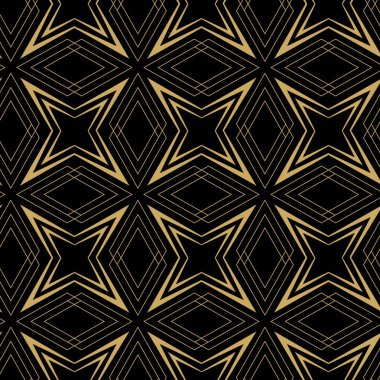 Haçlı, çizgili, çizgili soyut geometrik desen. Kusursuz vektör arkaplanı. Siyah ve altın süs. Modern retiküle grafik tasarımı.