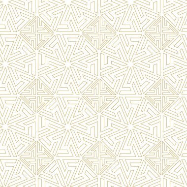 Haçlı, çizgili, çizgili soyut geometrik desen. Kusursuz vektör arkaplanı. Beyaz ve altın süs. Modern retiküle grafik tasarımı.
