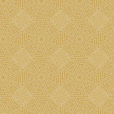 Haçlı, çizgili, çizgili soyut geometrik desen. Kusursuz vektör arkaplanı. Beyaz ve altın süs. Modern retiküle grafik tasarımı.