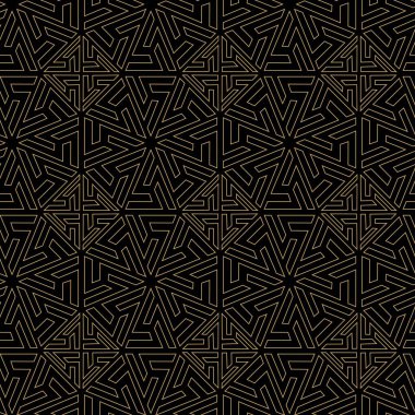 Haçlı, çizgili, çizgili soyut geometrik desen. Kusursuz vektör arkaplanı. Siyah ve altın süs. Modern retiküle grafik tasarımı.
