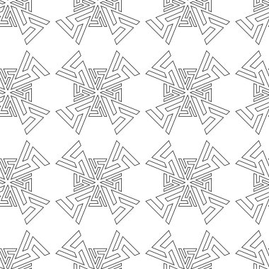 Haçlı, çizgili, çizgili soyut geometrik desen. Kusursuz vektör arkaplanı. Beyaz ve siyah süs. Modern retiküle grafik tasarımı.