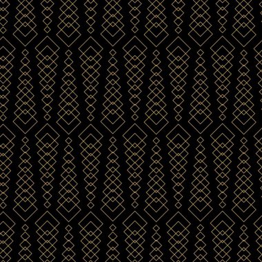 Haçlı, çizgili, çizgili soyut geometrik desen. Kusursuz vektör arkaplanı. Siyah ve altın süs. Modern retiküle grafik tasarımı.
