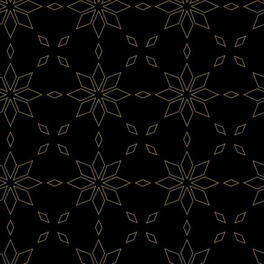 Haçlı, çizgili, çizgili soyut geometrik desen. Kusursuz vektör arkaplanı. Siyah ve altın çiçekli süs. Modern retiküle grafik tasarımı.