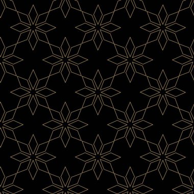 Haçlı, çizgili, çizgili soyut geometrik desen. Kusursuz vektör arkaplanı. Siyah ve altın çiçekli süs. Modern retiküle grafik tasarımı.
