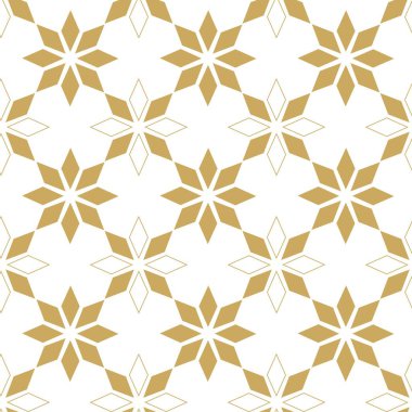 Haçlı, çizgili, çizgili soyut geometrik desen. Kusursuz vektör arkaplanı. Beyaz ve altın çiçekli süs. Modern retiküle grafik tasarımı.