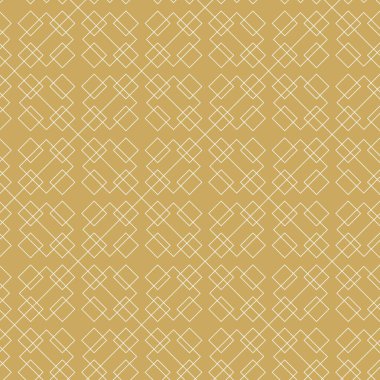 Haçlı, çizgili, çizgili soyut geometrik desen. Kusursuz vektör arkaplanı. Beyaz ve altın süs. Modern retiküle grafik tasarımı.