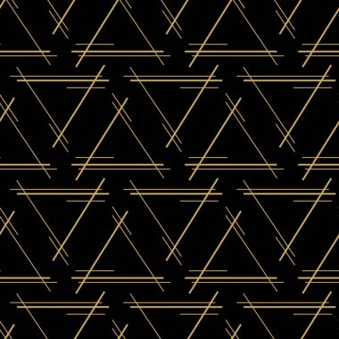 Soyut geometrik desen, beyaz arka planda üçgen, çizgiler ve çizgiler. Kusursuz bir vektör arka planı. Grafiksel modern model. Siyah ve altın desenli.