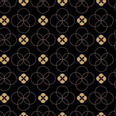 Dairesel, haçlı, çizgili, çizgili soyut geometrik desen. Kusursuz vektör arkaplanı. Siyah ve altın çiçekli süs. Modern retiküle grafik tasarımı.