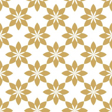Dairesel, haçlı, çizgili, çizgili soyut geometrik desen. Kusursuz vektör arkaplanı. Beyaz ve altın çiçekli süs. Modern retiküle grafik tasarımı.