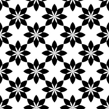 Dairesel, haçlı, çizgili, çizgili soyut geometrik desen. Kusursuz vektör arkaplanı. Beyaz ve siyah çiçek süsü. Modern retiküle grafik tasarımı.