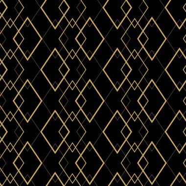 Haçlı, çizgili, çizgili soyut geometrik desen. Kusursuz vektör arkaplanı. Siyah ve altın süs. Modern retiküle grafik tasarımı.