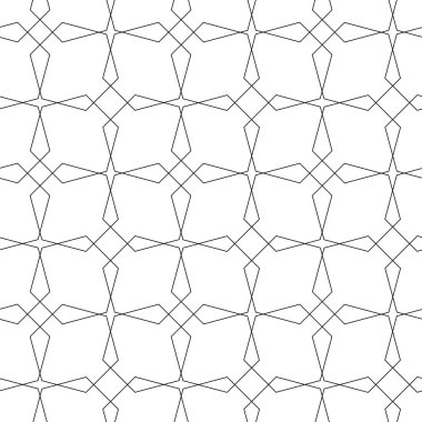 Haçlı, çizgili, çizgili soyut geometrik desen. Kusursuz vektör arkaplanı. Beyaz ve siyah süs. Modern retiküle grafik tasarımı.