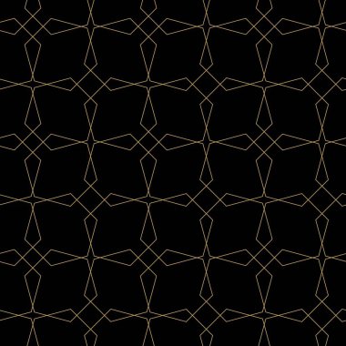 Haçlı, çizgili, çizgili soyut geometrik desen. Kusursuz vektör arkaplanı. Siyah ve altın süs. Modern retiküle grafik tasarımı.