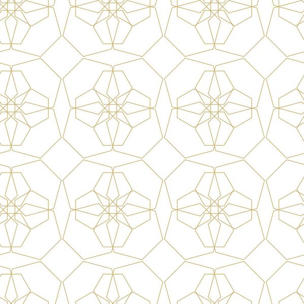 Abstract geometric pattern with crosses, stripes, lines. Seamless vector background. White and gold ornament. Modern reticulated graphic design.