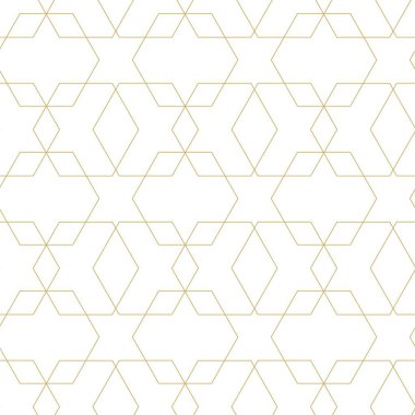 Haçlı, çizgili, çizgili soyut geometrik desen. Kusursuz vektör arkaplanı. Beyaz ve altın süs. Modern retiküle grafik tasarımı.