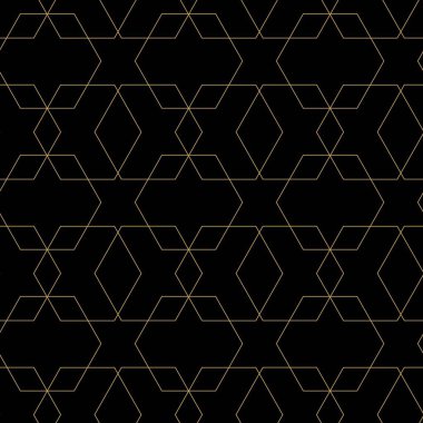 Haçlı, çizgili, çizgili soyut geometrik desen. Kusursuz vektör arkaplanı. Siyah ve altın süs. Modern retiküle grafik tasarımı.