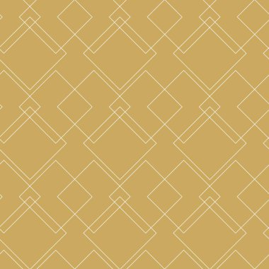 Kareler, çizgiler ve çizgilerle soyut geometrik desen. Kusursuz vektör arkaplanı. Beyaz ve altın süs. Modern grafik tasarımı.