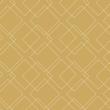 Kareler, çizgiler ve çizgilerle soyut geometrik desen. Kusursuz vektör arkaplanı. Beyaz ve altın süs. Modern grafik tasarımı.