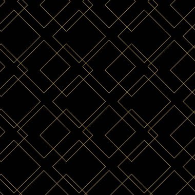 Kareler, çizgiler ve çizgilerle soyut geometrik desen. Kusursuz vektör arkaplanı. Siyah ve altın süs. Modern grafik tasarımı.