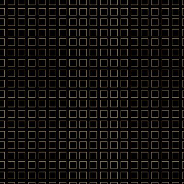 Kareler, çizgiler ve çizgilerle soyut geometrik desen. Kusursuz vektör arkaplanı. Siyah ve altın süs. Modern grafik tasarımı.