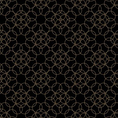 Dairesel, haçlı, çizgili, çizgili soyut geometrik desen. Kusursuz vektör arkaplanı. Siyah ve altın süs. Modern retiküle grafik tasarımı.