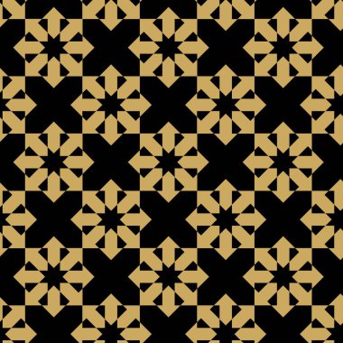 Haçlı, çizgili, çizgili soyut geometrik desen. Kusursuz vektör arkaplanı. Siyah ve altın süs. Modern retiküle grafik tasarımı.