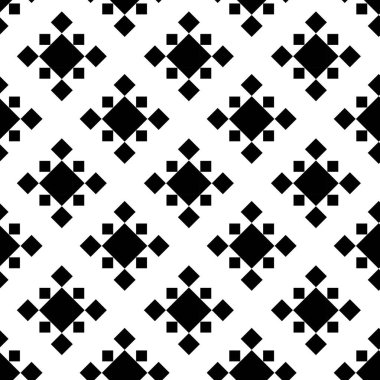 Kareler, çizgiler ve çizgilerle soyut geometrik desen. Kusursuz vektör arkaplanı. Beyaz ve siyah süs. Modern grafik tasarımı.