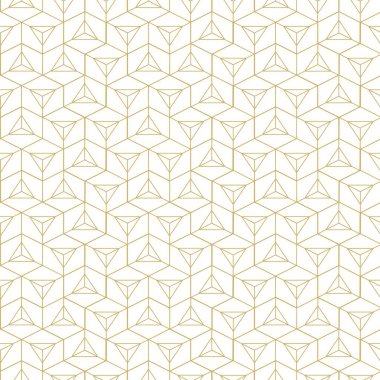 Kareler, çizgiler ve çizgilerle soyut geometrik desen. Kusursuz vektör arkaplanı. Beyaz ve altın süs. Modern grafik tasarımı.