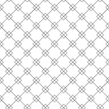 Kareler, çizgiler ve çizgilerle soyut geometrik desen. Kusursuz vektör arkaplanı. Beyaz ve siyah süs. Modern grafik tasarımı.