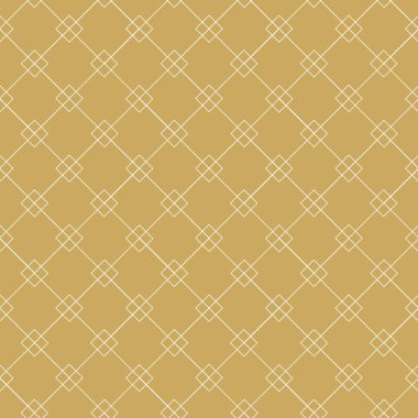 Kareler, çizgiler ve çizgilerle soyut geometrik desen. Kusursuz vektör arkaplanı. Beyaz ve altın süs. Modern grafik tasarımı.