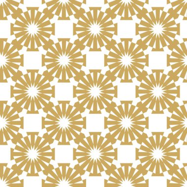 Dairesel, haçlı, çizgili, çizgili soyut geometrik desen. Kusursuz vektör arkaplanı. Beyaz ve altın süs. Modern retiküle grafik tasarımı.