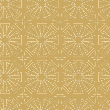 Dairesel, haçlı, çizgili, çizgili soyut geometrik desen. Kusursuz vektör arkaplanı. Beyaz ve altın süs. Modern retiküle grafik tasarımı.