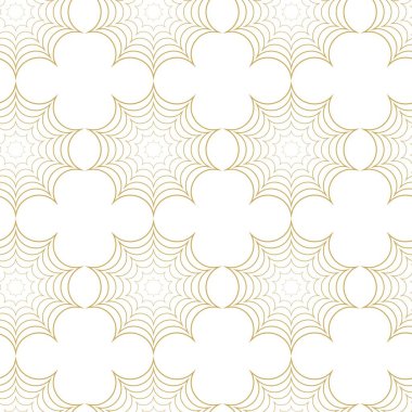 Haçlı, çizgili, çizgili soyut geometrik desen. Kusursuz vektör arkaplanı. Beyaz ve altın süs. Modern retiküle grafik tasarımı.