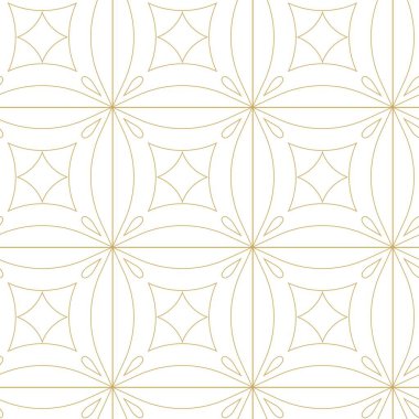 Haçlı, çizgili, çizgili soyut geometrik desen. Kusursuz vektör arkaplanı. Beyaz ve altın süs. Modern retiküle grafik tasarımı.