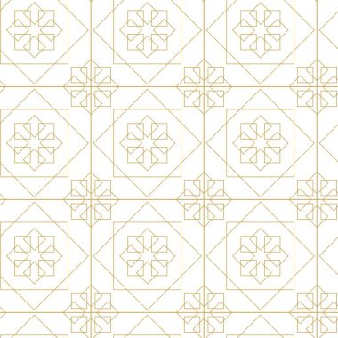 Haçlı, çizgili, çizgili soyut geometrik desen. Kusursuz vektör arkaplanı. Beyaz ve altın süs. Modern retiküle grafik tasarımı.
