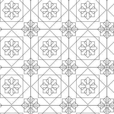 Haçlı, çizgili, çizgili soyut geometrik desen. Kusursuz vektör arkaplanı. Beyaz ve siyah süs. Modern retiküle grafik tasarımı.
