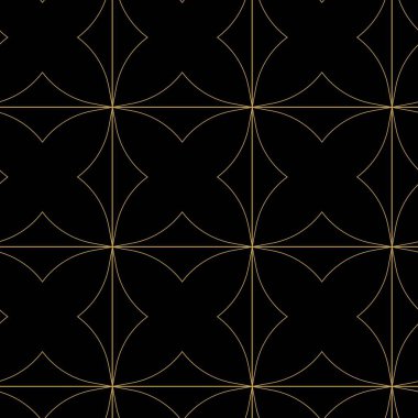 Haçlı, çizgili, çizgili soyut geometrik desen. Kusursuz vektör arkaplanı. Siyah ve altın süs. Modern retiküle grafik tasarımı.