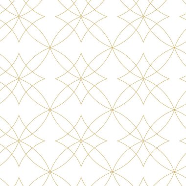 Haçlı, çizgili, çizgili soyut geometrik desen. Kusursuz vektör arkaplanı. Beyaz ve altın süs. Modern retiküle grafik tasarımı.