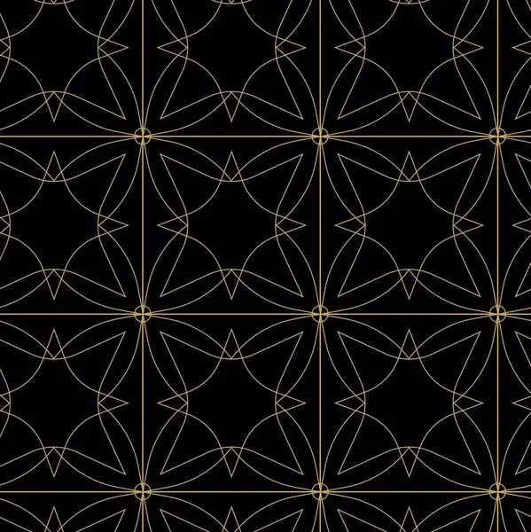 Haçlı, çizgili, çizgili soyut geometrik desen. Kusursuz vektör arkaplanı. Siyah ve altın süs. Modern retiküle grafik tasarımı.
