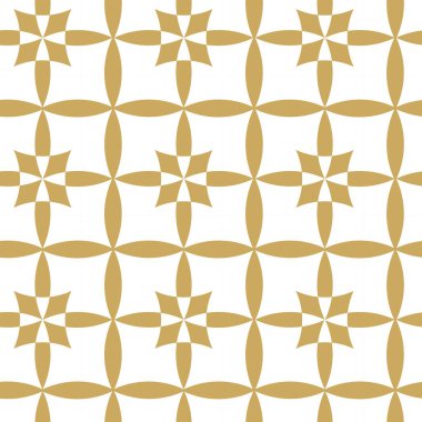 Kareler, çizgiler ve çizgilerle soyut geometrik desen. Kusursuz vektör arkaplanı. Beyaz ve altın süs. Modern grafik tasarımı.