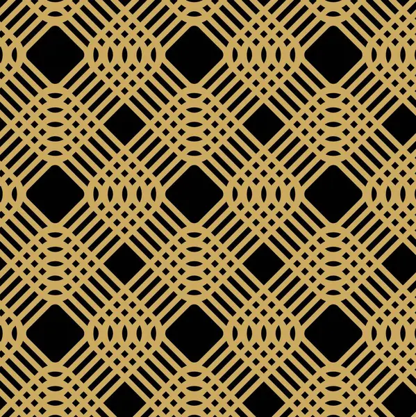 Kareler, çizgiler ve çizgilerle soyut geometrik desen. Kusursuz vektör arkaplanı. Siyah ve altın süs. Modern grafik tasarımı.