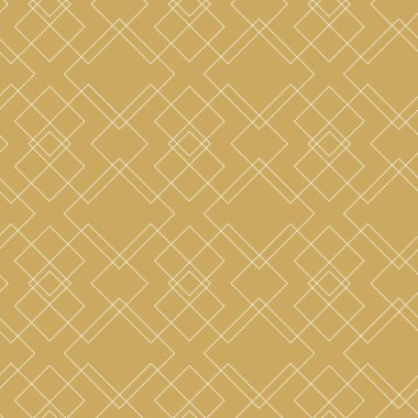 Kareler, çizgiler ve çizgilerle soyut geometrik desen. Kusursuz vektör arkaplanı. Beyaz ve altın süs. Modern grafik tasarımı.