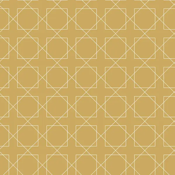 Kareler, çizgiler ve çizgilerle soyut geometrik desen. Kusursuz vektör arkaplanı. Beyaz ve altın süs. Modern grafik tasarımı.