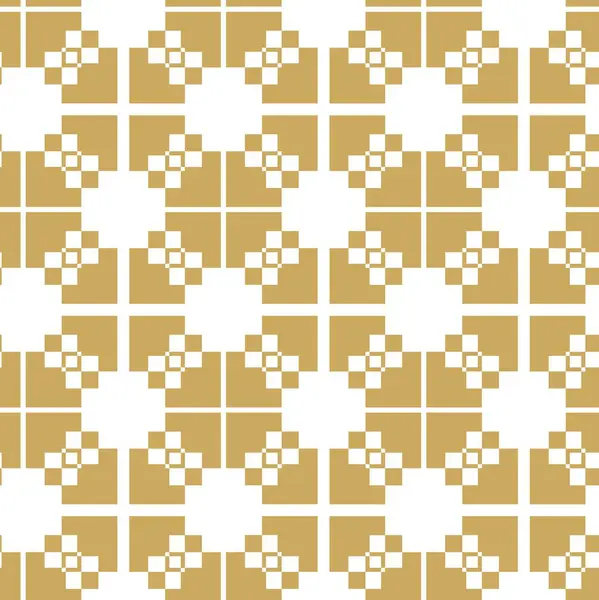 Kareler, çizgiler ve çizgilerle soyut geometrik desen. Kusursuz vektör arkaplanı. Beyaz ve altın süs. Modern grafik tasarımı.