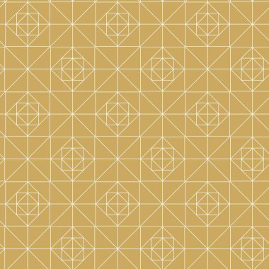 Haçlı, çizgili, çizgili soyut geometrik desen. Kusursuz vektör arkaplanı. Beyaz ve altın süs. Modern retiküle grafik tasarımı.