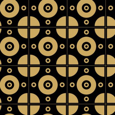Haçlı, çizgili, çizgili soyut geometrik desen. Kusursuz vektör arkaplanı. Siyah ve altın süs. Modern retiküle grafik tasarımı.
