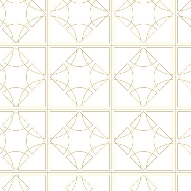 Haçlı, çizgili, çizgili soyut geometrik desen. Kusursuz vektör arkaplanı. Beyaz ve altın süs. Modern retiküle grafik tasarımı.