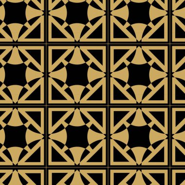 Haçlı, çizgili, çizgili soyut geometrik desen. Kusursuz vektör arkaplanı. Siyah ve altın süs. Modern retiküle grafik tasarımı.