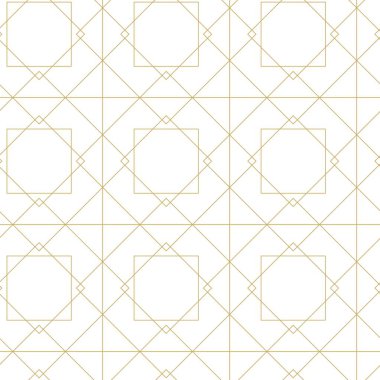 Haçlı, çizgili, çizgili soyut geometrik desen. Kusursuz vektör arkaplanı. Beyaz ve altın süs. Modern retiküle grafik tasarımı.