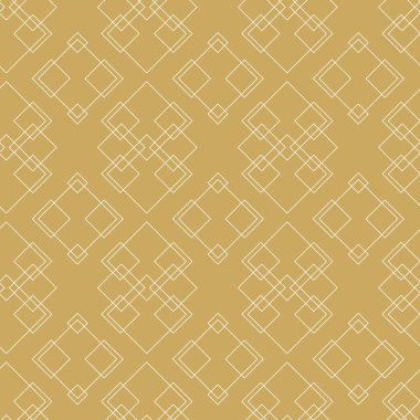Kareler, çizgiler ve çizgilerle soyut geometrik desen. Kusursuz vektör arkaplanı. Beyaz ve altın süs. Modern grafik tasarımı.